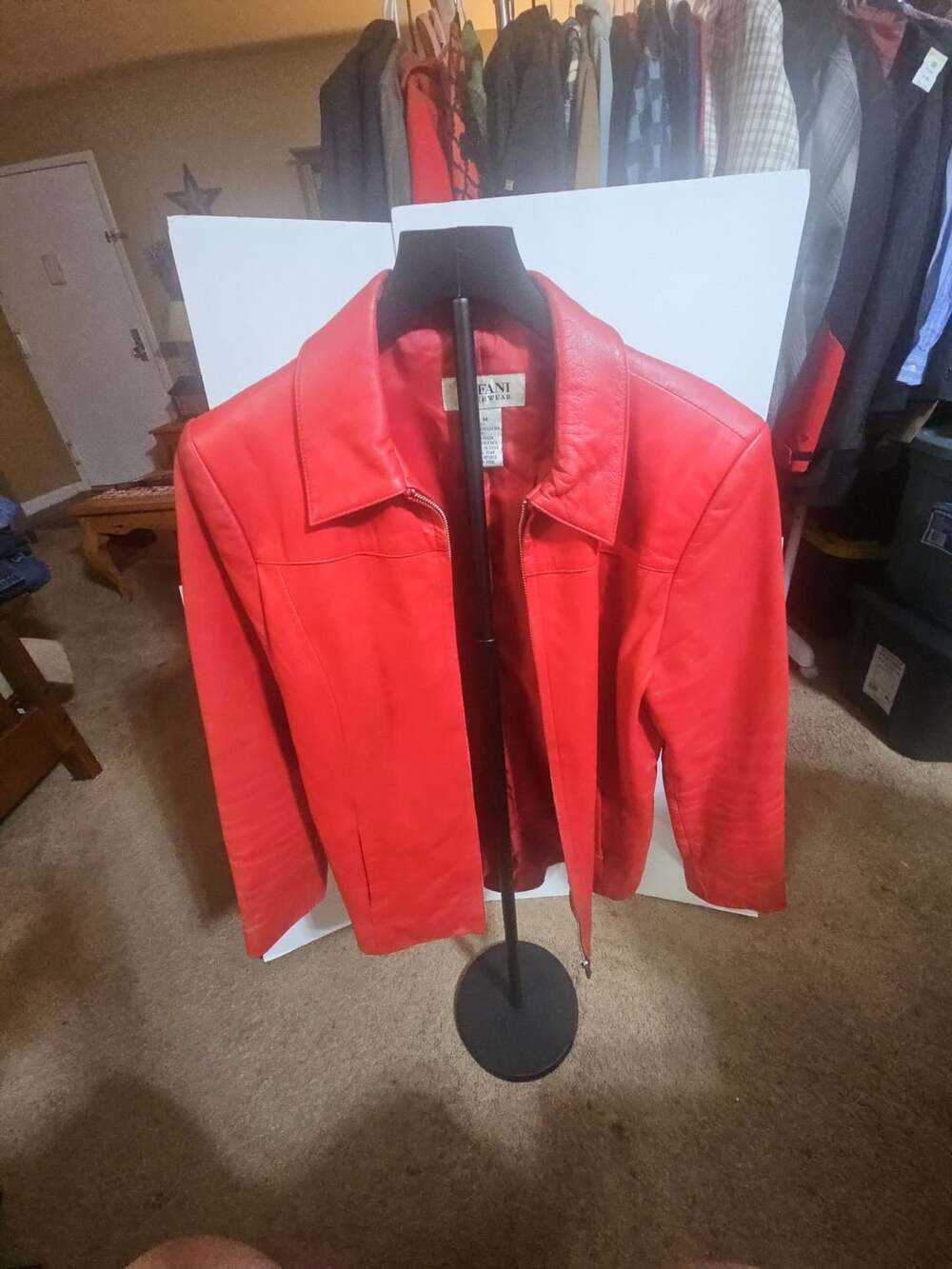 Alfani Outerwear Leather Jacket Size M Red Full Zip Genuine Leather